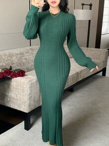 Graceveil Women's Solid Color Casual Minimalist Knit Dress For Travel - Dark Green - View 8