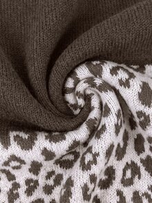 Elafinee Casual Colorblock Leopard Print Jacquard Drop Shoulder Long Sleeve Ribbed Cuff & Hem Knit Cardigan For Women, Autumn/Winter - Multicolor - View 3