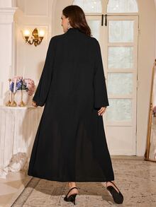 Al Najma Women's Long Sleeve Loose Lace Patchwork Embroidered Elegant Versatile Autumn Black Contrast Color Plus Size Arabian Dress - Multicolor - View 2
