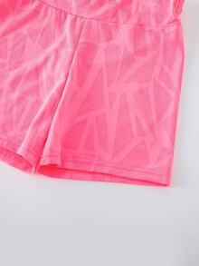 Girls 2pcs Soft Mesh Knit Backless Sleeveless Top High Waist Elastic Tight Shorts Set, Suitable For Workout Sports, Summer Gym Pink Y2k Athletic Baggy - Hot Pink - View 7