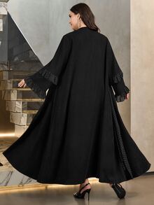 Al Najma Women's Polka Dot Patchwork Long Sleeve Ruffle Loose Elegant Versatile Autumn/Winter Plus Size Arabic Abaya Coat - Black - View 2