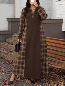 Easowa Curve Plus Size Women's Plaid Casual Party & Travel Dress - Chocolate Brown - View 8
