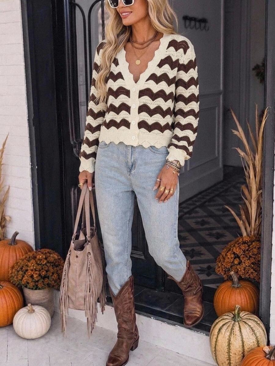 Brillora Women's Casual Striped Open Front Sweater, Autumn/Winter, Vacation, Back To School, Commute - Multicolor - View 1