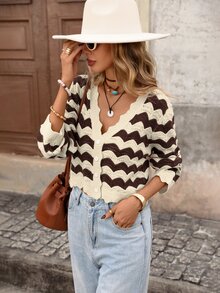 Brillora Women's Casual Striped Open Front Sweater, Autumn/Winter, Vacation, Back To School, Commute - Multicolor - View 5