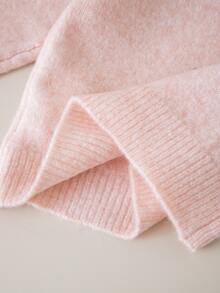 SHEIN Baby Girl Contrast Trim Large Lapel Bow Knit 2 Pieces Set, Soft Pink Long Sleeve Sweater With A-Line Mini Skirt, Cute Sweet Outfit For Outings - Baby Pink - View 7