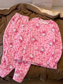 Tween Girl Casual Everyday Versatile Comfortable Fitted Cartoon Pattern Glow-In-The-Dark Loungewear - Black - View 1