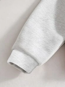 SHEIN Girls' Fleece-Lined Zip-Up Sweatshirt Dark-Style Spiderweb Print Loose-Fit Drop-Shoulder Basic Casual Baggy School Light Grey Fall - Grey - View 7