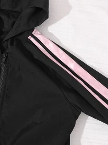 SHEIN Tween Girls Hoodie Set, Long Sleeve Open Front Short Jacket, White Camisole Top, Elastic Waist Wide Leg Pants, 80s Fall Clothes School Sport Band - Black - View 4