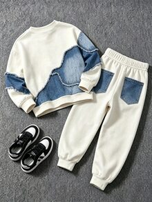 Young Boy 2 Pieces Set Casual Fashion Spring Autumn Boys Crew Neck Sweatshirt And Sweatpants Set, Cool Print Design, Back To School Suitable, Holiday - Multicolor - View 2