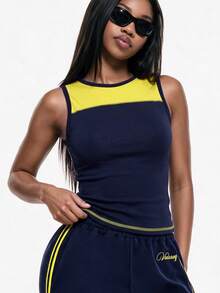Vadaroq Women's All-Season Sportswear Color-Blocked Gym Navy Blue And Yellow Tube Top - Navy Blue - View 4