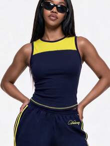 Vadaroq Women's All-Season Sportswear Color-Blocked Gym Navy Blue And Yellow Tube Top - Navy Blue - View 5