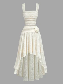 SHEIN MOD Elegant Beige Camisole & Asymmetric Hem Skirt Set For Women,Summer Victorian Style Beach Outfit,Perfect For Date,Wedding Guest Party & Prom - Apricot - View 7
