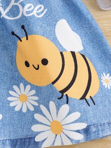 SHEIN 1件女嬰無袖鈕扣領牛仔效果印花卡通動物圖案太陽裙，藍色夏季休閒可愛度假時尚復古洋裝 - 藍色 - 查看 6