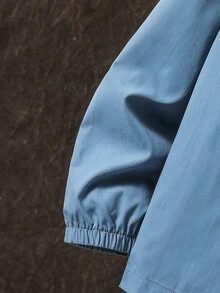 SHEIN طقم كاجوال للأولاد المراهقين يتكون من جاكيت هودي بسحاب مطبوع عليه حروف مع بنطال طويل بخصر مطاطي - ازرق ضبابي - مشاهدة 5
