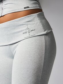 BABYPHAT High Rise Full Length Leggings With Foldover Waistband And Logo Print Detail Casual Everyday Streetwear Skinny Fit - Grey - View 5