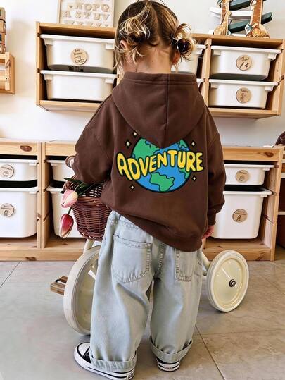 Baby Girl Casual Minimalist Soft Hooded Long Sleeve Drop Shoulder Fleece Autumn Winter Sweatshirt