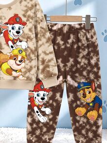 SHEIN | PAW Patrol 小男孩紮染長袖衛衣與長褲套裝 - 彩色 - 查看 5