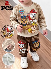SHEIN | PAW Patrol 小男孩紮染長袖衛衣與長褲套裝 - 彩色 - 查看 1