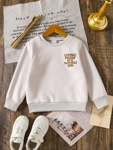 SHEIN 1pc Boys' Simple Fashion Letter Print Fleece Sweatshirt, Suitable For Fall, Campus, Back To School, Casual White Whiter Birthday - Apricot - View 3