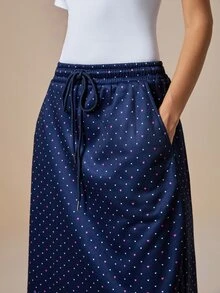 LOTSLUV Women's Elegant Navy Blue Heart Floral Print Straight Split Hem Skirt - Multicolor - View 6