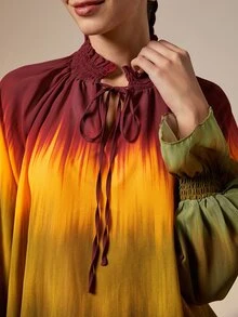 LOTSLUV Women's Autumn Elegant Colorful Gradient Print High Neck Long Sleeve Loose Blouse - Multicolor - View 7