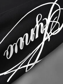 STYNVO Men's Letter Print Long Sleeve Casual Loose Fit Hoodie - Black - View 6