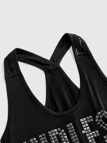 ROMWE Grunge Punk Women's Short Dress Punk Foil Slogan Rock Slim Fit Sequin Patchwork Black Sexy - Black - View 9