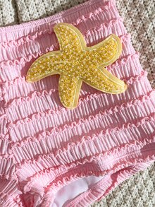 Sirith Summer New Multicolor Textured Fabric Ocean Starfish Decor Accessories Straight Leg Pants Halter Tie Beach Vacation Women 2 Pieces Swimwear Set - Pink - View 5