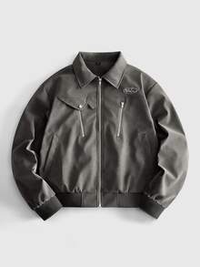 ROMWE MEN Herrjacka i streetwear-stil med strukturerad design, vida axlar och lös passform - Grå - Visa 1