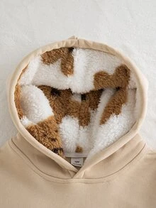 SHEIN Tween Girl Cotton Teddy Bear Sweatshirt, Fall Clothes Winter Beige Sweatshirt, Cute Long Sleeve Pullover For Daily Wear Street Style Suitable For School - Apricot - View 8