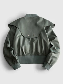 ROMWE MEN Men's Structural Functional Style Zip-Up Baseball Jacket - Olive Green - View 2