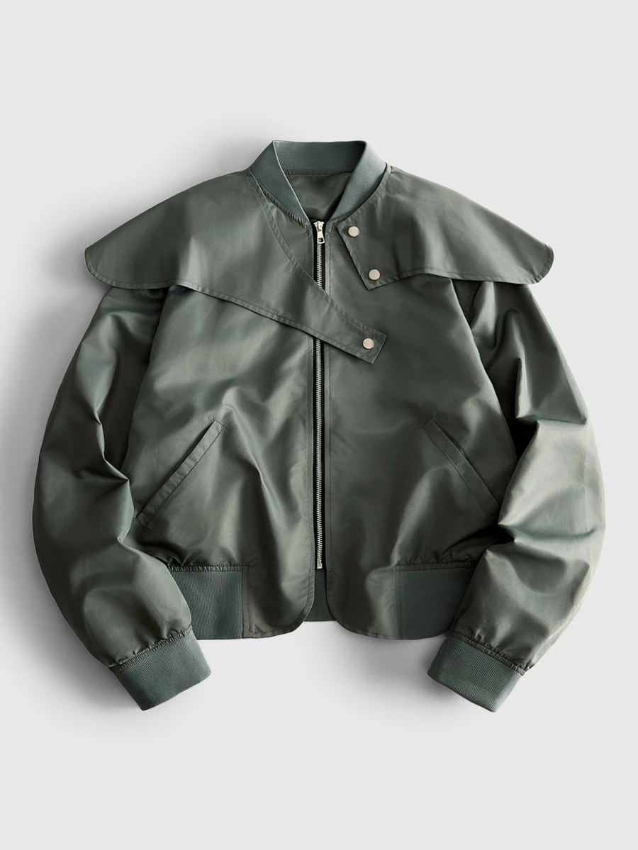 ROMWE MEN Men's Structural Functional Style Zip-Up Baseball Jacket - Olive Green - View 1