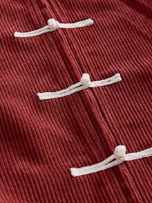 Manfinity BRENVOR Men's Casual Striped Long Sleeve Frog Button Design Zip Jacket, For Spring, Outdoor - Red - View 4