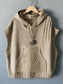Elouméa Elegant Hooded Sleeveless Sweater Vest For Women - Khaki - View 3