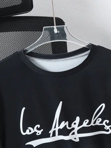 SHEIN 2件組青少年男孩休閒街頭風寬鬆圓領短袖上衣與短褲套裝，夏季度假六年級黑色沙灘風 - 黑與白 - 查看 5