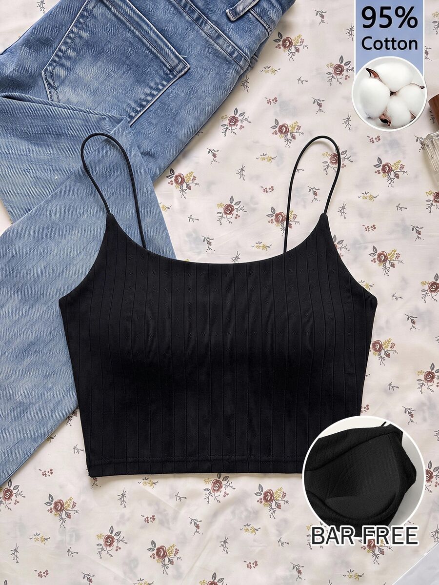 Tseoso Women's Solid Color Casual Versatile Daily Wear Camisole Tank Top - Black - View 1