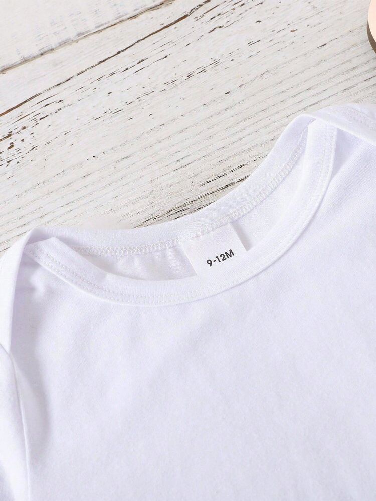 SHEIN Infant Boy Car Mechanic Print Romper, Round Neck Short Sleeve Car & Letter Bodysuit, White Summer Casual One-Piece - White - View 6