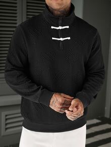 Manfinity Homme 男士休閒百搭日常穿著套頭運動衫 - 黑色 - 查看 3