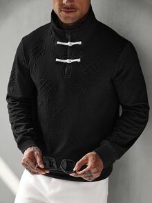 Manfinity Homme 男士休閒百搭日常穿著套頭運動衫 - 黑色 - 查看 6