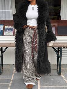Muchica Plus Size Fashion Faux Fur Long Sleeve Streetwear Thick Coat Winter - Black - View 7