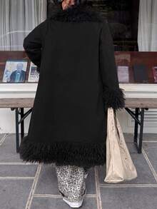 Muchica Plus Size Fashion Faux Fur Long Sleeve Streetwear Thick Coat Winter - Black - View 5