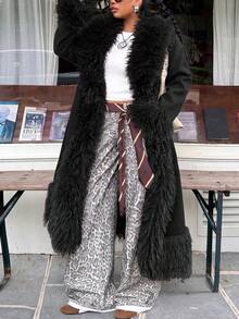 Muchica Plus Size Fashion Faux Fur Long Sleeve Streetwear Thick Coat Winter - Black - View 4