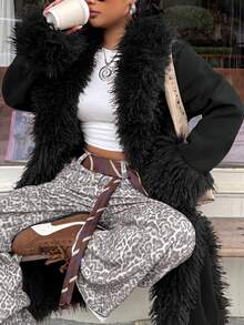 Muchica Plus Size Fashion Faux Fur Long Sleeve Streetwear Thick Coat Winter - Black - View 3