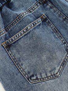 Tween Boys All-Season American Vintage Casual Frayed Hem High Street Embroidered Washed Soft Denim Loose Curved Leg Pants Fall Light Blue - Light Wash - View 7