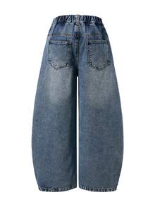 Tween Boys All-Season American Vintage Casual Frayed Hem High Street Embroidered Washed Soft Denim Loose Curved Leg Pants Fall Light Blue - Light Wash - View 2