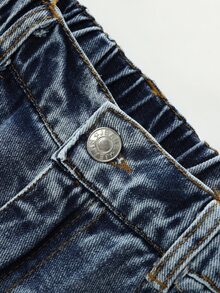 Tween Boys All-Season American Vintage Casual Frayed Hem High Street Embroidered Washed Soft Denim Loose Curved Leg Pants Fall Light Blue - Light Wash - View 5