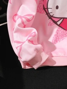 HELLO KITTY AND FRIENDS | SHEIN بلوزة رياضية هوديي بولوفر محبوكة للبنات بطبعة فيونكة وردية كاجوال للاستخدام اليومي في الخريف - متعدد الألوان - مشاهدة 6