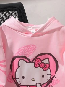 HELLO KITTY AND FRIENDS | SHEIN بلوزة رياضية هوديي بولوفر محبوكة للبنات بطبعة فيونكة وردية كاجوال للاستخدام اليومي في الخريف - متعدد الألوان - مشاهدة 5