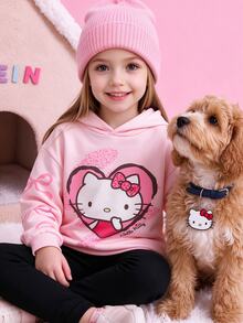 HELLO KITTY AND FRIENDS | SHEIN بلوزة رياضية هوديي بولوفر محبوكة للبنات بطبعة فيونكة وردية كاجوال للاستخدام اليومي في الخريف - متعدد الألوان - مشاهدة 1