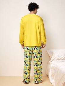 LOONEY TUNES X SHEIN Men's Cartoon Print Long Sleeve Top And Pants Casual Daily Loungewear Set - Yellow - View 2
